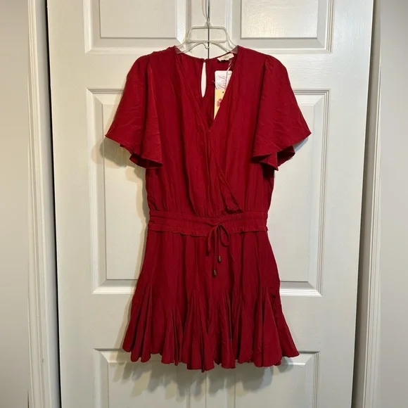 entro | Pants & Jumpsuits | Nwt Entro Dress Shorts Romper Burgundy Size L  Large Ruffle Smocked Waist S | Poshmark